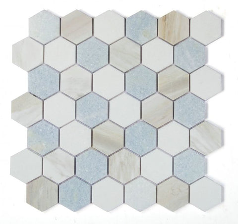 2" Beehive Sky Polished Hexagon Marble Mosaic Tile