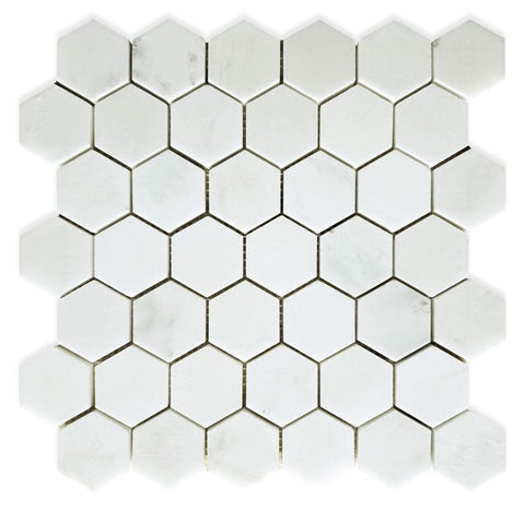 2" Beehive Snow White Polished Hexagon Marble Mosaic Tile