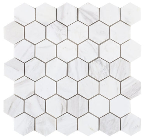 2" Beehive White Polished Hexagon Marble Mosaic Tile