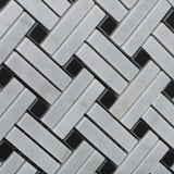 Carrara White Marble Honed Stanza Basketweave Mosaic Tile w/ Black Dots