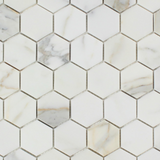 Calacatta Gold Marble Honed 2" Hexagon Mosaic Tile