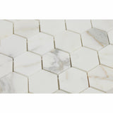 Calacatta Gold Marble Polished 2" Hexagon Mosaic Tile