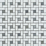 Thassos White Marble Polished Pinwheel Mosaic Tile w/ Blue-Gray Dots