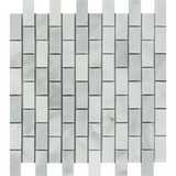 1 x 2 Bianco Venatino (Bianco Mare) Marble Honed Brick Mosaic Tile