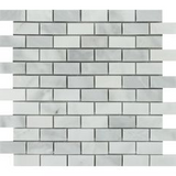 1 x 2 Bianco Venatino (Bianco Mare) Marble Honed Brick Mosaic Tile