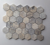 Silver Travertine Tumbled 2'' Hexagon Mosaic Tile