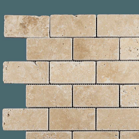 2 X 4 Walnut Travertine Tumbled Brick Mosaic Tile