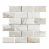 2 X 4 Calacatta Gold Marble Polished & Beveled Brick Mosaic Tile