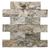 2 X 4 Silver Travertine Split-Faced Brick Mosaic Tile