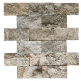 2 X 4 Silver Travertine Split-Faced Brick Mosaic Tile