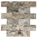 2 X 4 Silver Travertine Split-Faced Brick Mosaic Tile