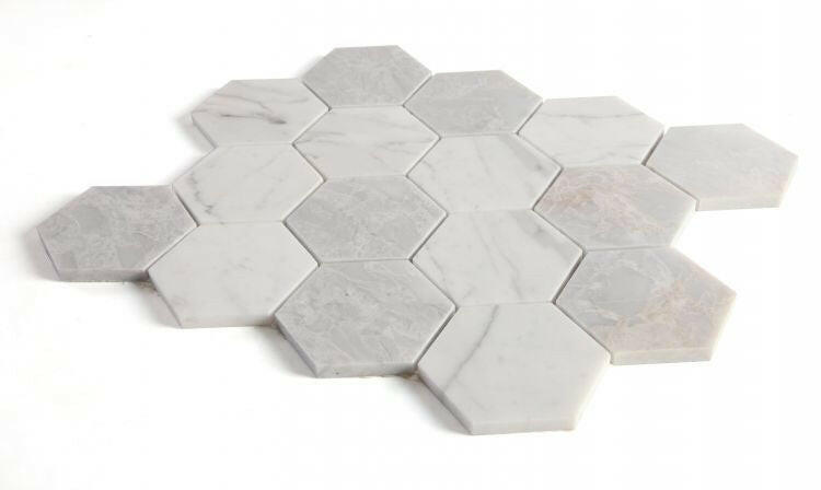 3" Beehive City Grey Polished Hexagon Marble Mosaic Tile-Marble Mosaic-American Tile Depot