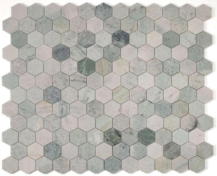 3" Beehive Green Honed Hexagon Marble Mosaic Tile-Marble Mosaic-American Tile Depot