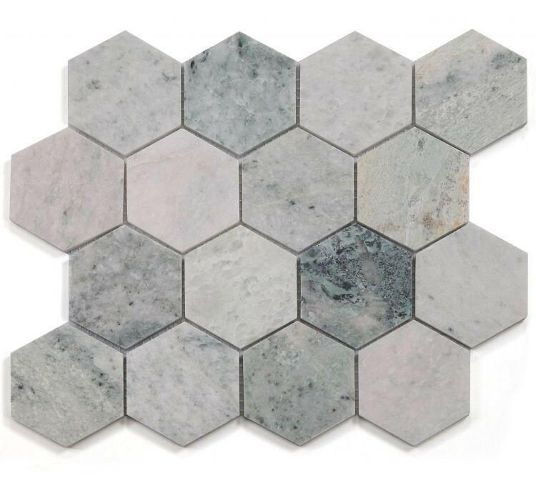 3" Beehive Green Honed Hexagon Marble Mosaic Tile-Marble Mosaic-American Tile Depot