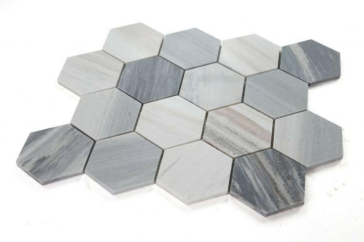 3" Beehive Italian Blue Honed Hexagon Marble Mosaic Tile-Marble Mosaic-American Tile Depot