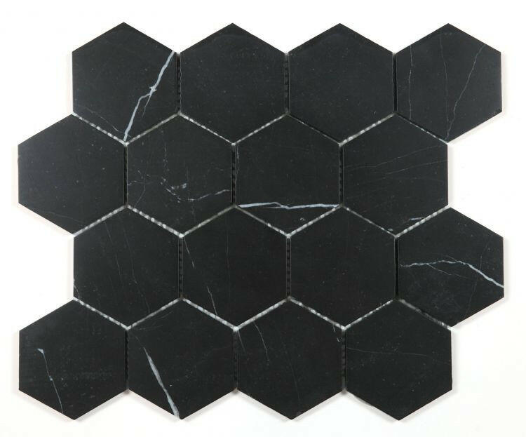 3" Beehive Marquina Honed Hexagon Marble Mosaic Tile-Marble Mosaic-American Tile Depot