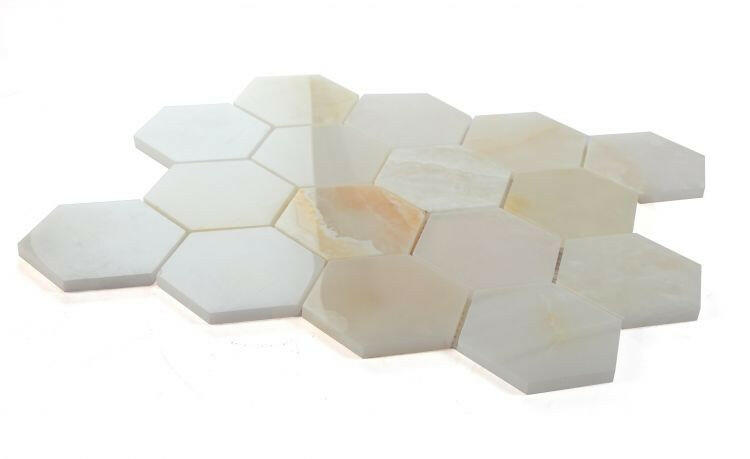 3" Beehive Onyx White Polished Hexagon Marble Mosaic Tile-Marble Mosaic-American Tile Depot