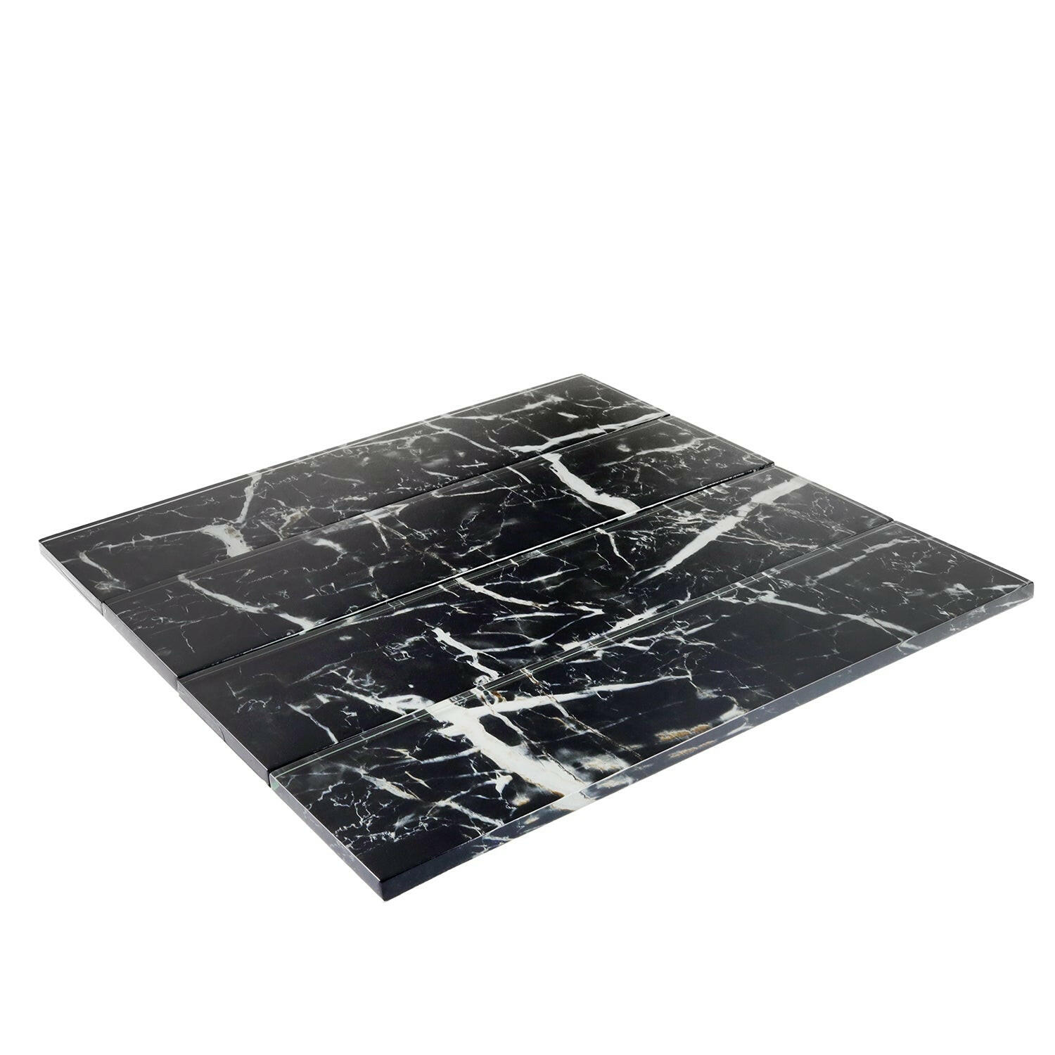 3 X 12 Black Marquina Marble Look Glass Subway Tile-Glass Tile-American Tile Depot