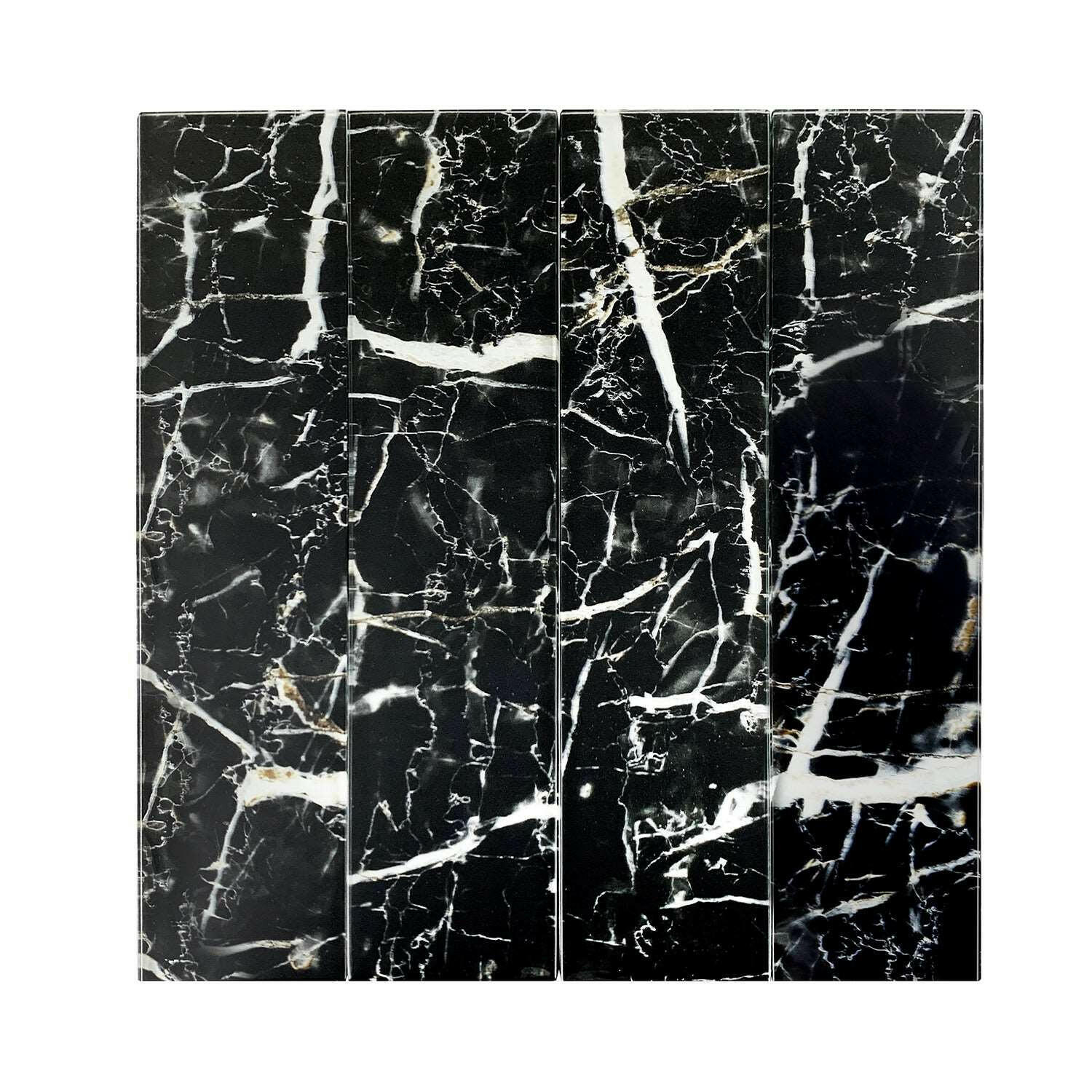 3 X 12 Black Marquina Marble Look Glass Subway Tile-Glass Tile-American Tile Depot