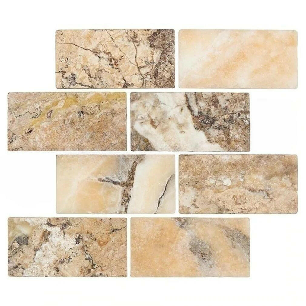 3 X 6 Antico Onyx Travertine Tumbled Subway Brick Field Tile-Travertine Tile-American Tile Depot