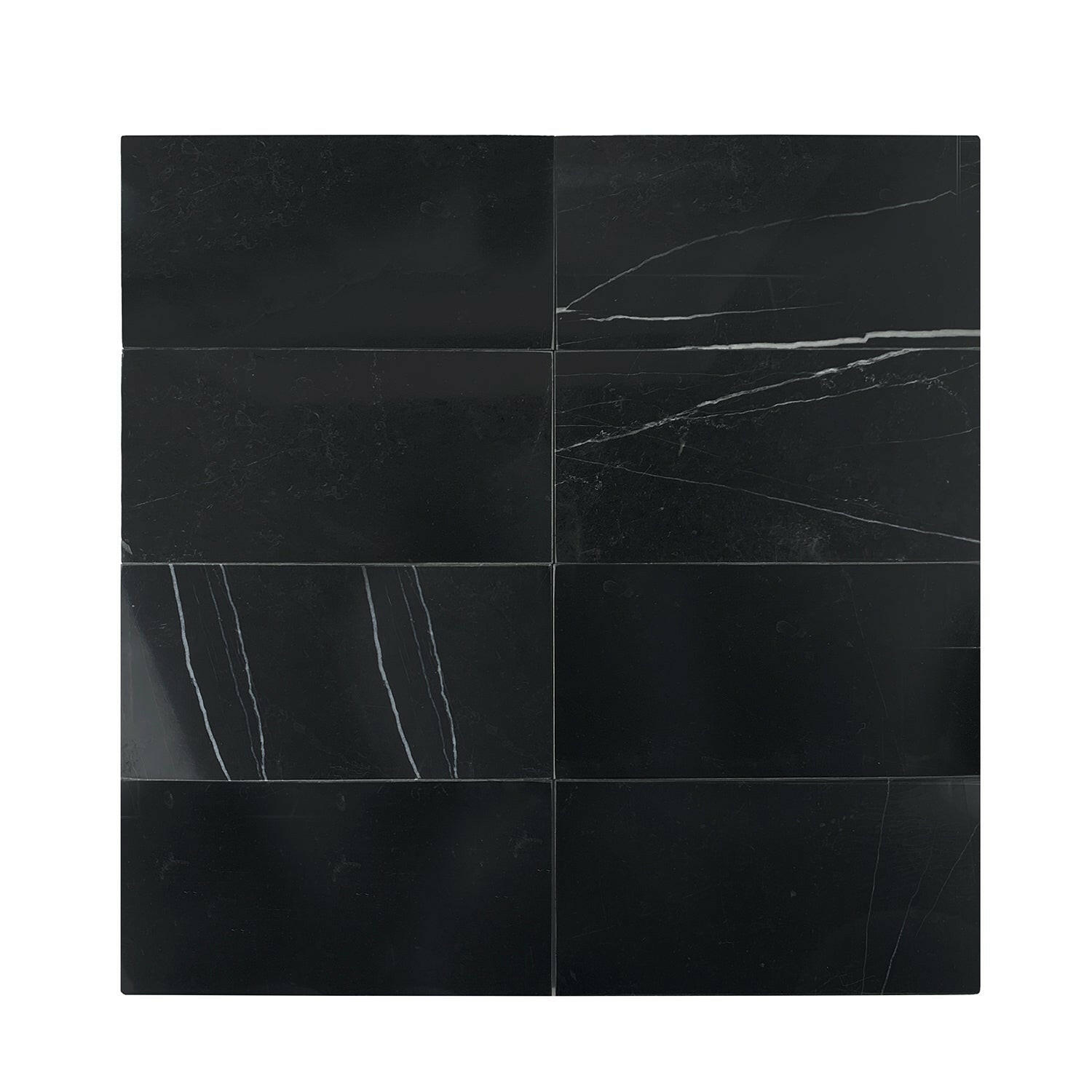 3 X 6 Black Marquina Marble Polished Subway Brick Field Tile-Marble Tile-American Tile Depot