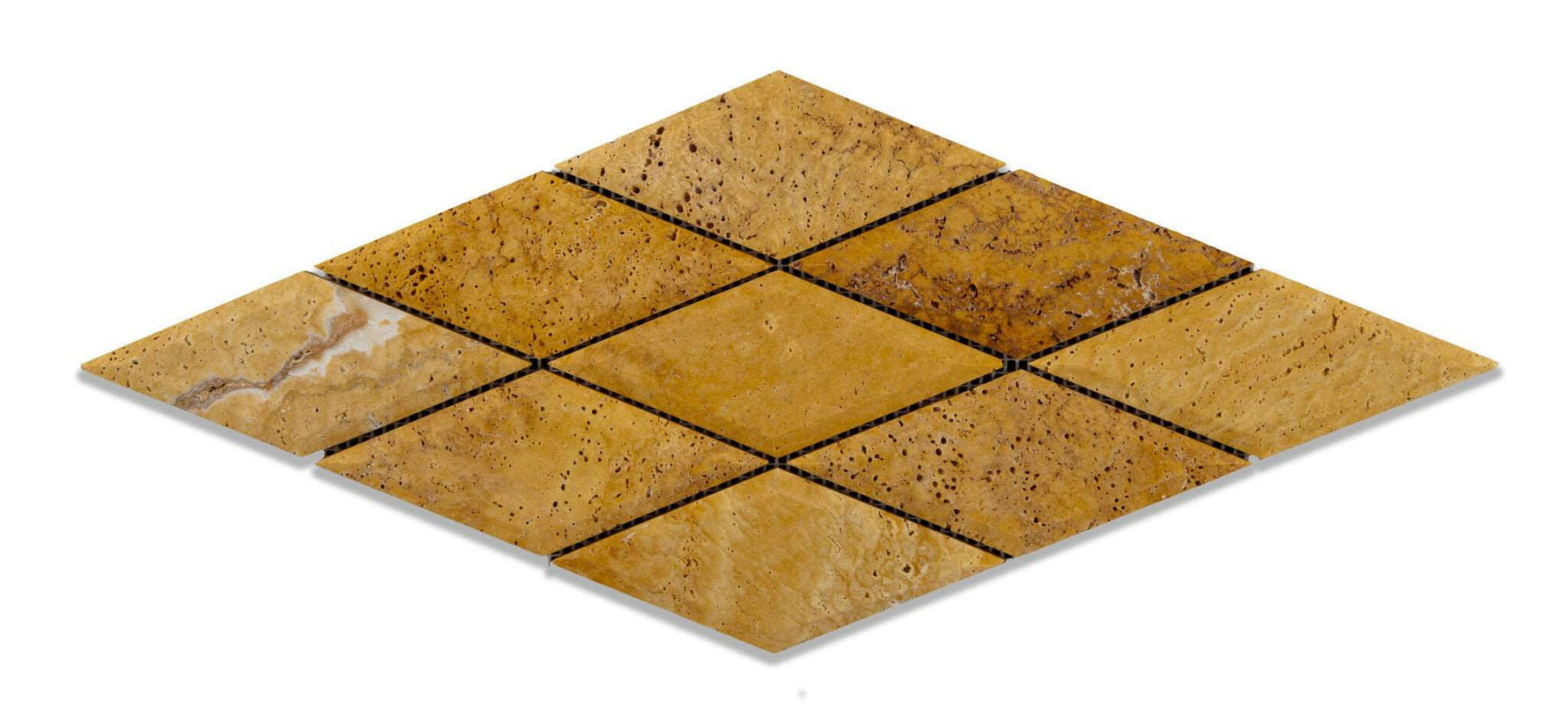 3 X 6 Gold / Yellow Travertine Diamond / Rhomboid Honed & Beveled Mosaic Tile-Travertine Mosaic-American Tile Depot