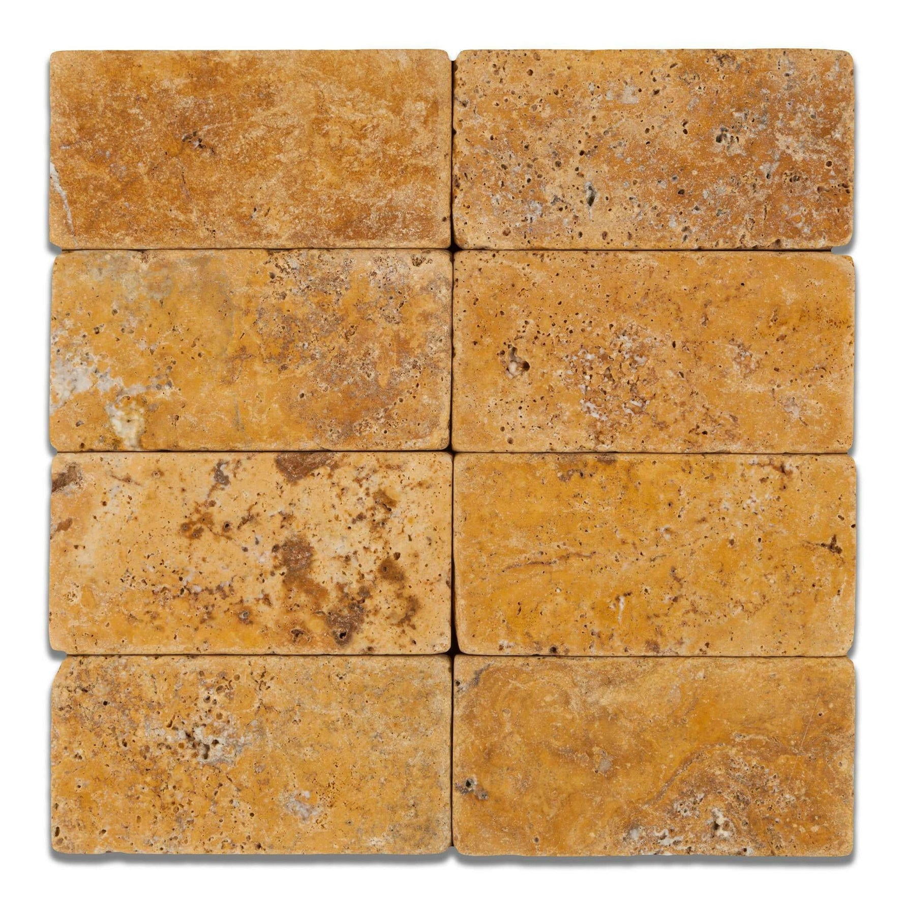 3 X 6 Gold / Yellow Travertine Tumbled Subway Brick Field Tile-Travertine Tile-American Tile Depot