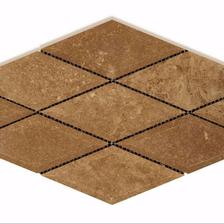 3 X 6 Noce Travertine Diamond / Rhomboid Honed & Beveled Mosaic Tile-Travertine Mosaic-American Tile Depot