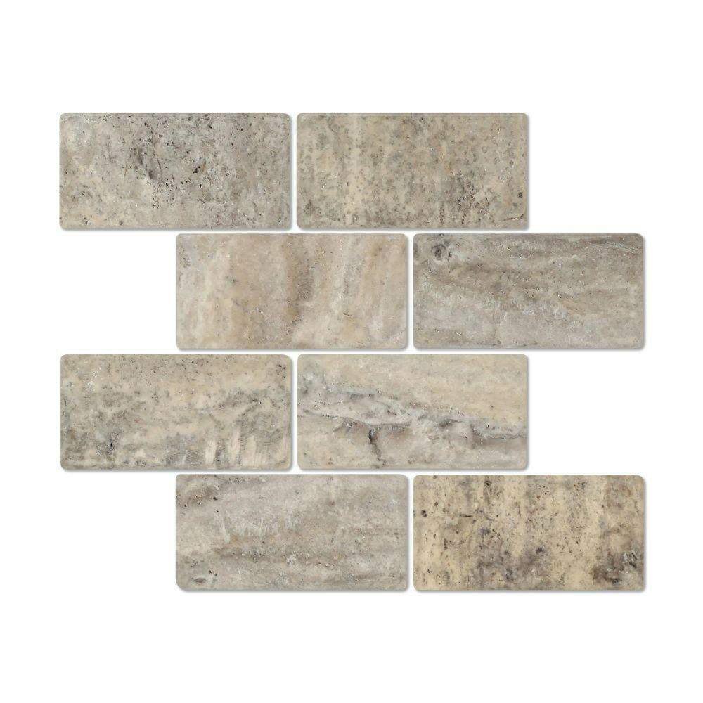 3 X 6 Silver Travertine Tumbled Subway Brick Field Tile-Travertine Tile-American Tile Depot