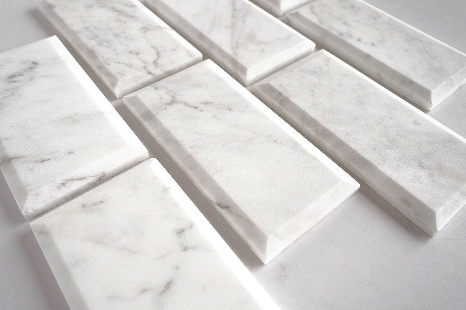 3 x 6 Bianco Venatino (Bianco Mare) Marble Polished & Deep-Beveled Field Tile-Marble Tile-American Tile Depot