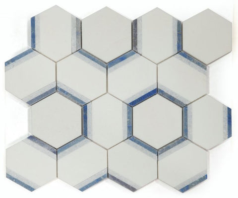 3.5" Beehive Royal Sapphire Hexagon Marble Mosaic Tile