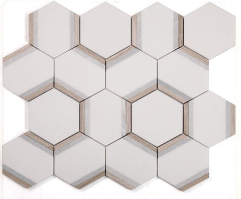 3.5" Beehive Royal Sky Polished Hexagon Marble Mosaic Tile