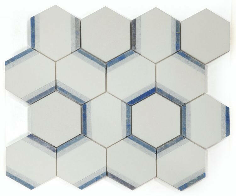 3.5" Beehive Royal Sapphire Hexagon Marble Mosaic Tile-Marble Mosaic-American Tile Depot