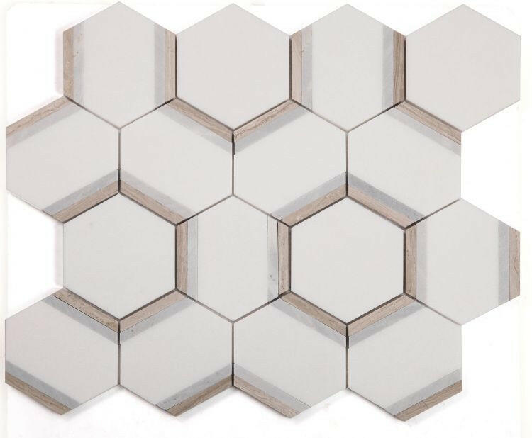 3.5" Beehive Royal Sky Polished Hexagon Marble Mosaic Tile-Marble Mosaic-American Tile Depot