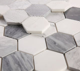 3" Beehive Dusk Honed Hexagon Marble Mosaic Tile