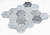 3" Beehive Mix Grey Honed Hexagon Marble Mosaic Tile