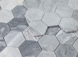 3" Beehive Mix Grey Honed Hexagon Marble Mosaic Tile