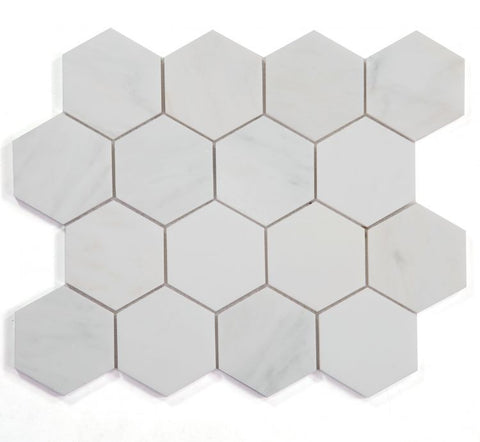 3" Beehive Snow White Honed Hexagon Marble Mosaic Tile