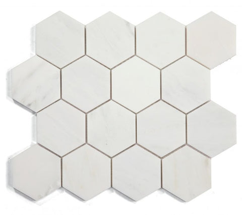 3" Beehive Snow White Polished Hexagon Marble Mosaic Tile