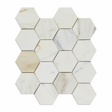 Calacatta Gold Marble Polished 3" Hexagon Mosaic Tile