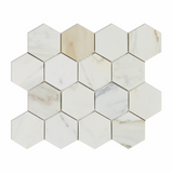 Calacatta Gold Marble Honed 3" Hexagon Mosaic Tile