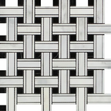 Oriental White / Asian Statuary Marble Honed Triple Weave  Mosaic Tile w / Black Dots