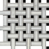 Oriental White / Asian Statuary Marble Honed Triple Weave  Mosaic Tile w / Black Dots