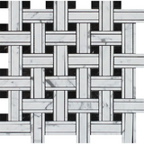 Carrara White Marble Honed Triple Weave  Mosaic Tile w / Black Dots