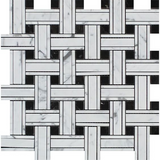 Carrara White Marble Polished Triple Weave  Mosaic Tile w / Black Dots