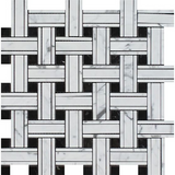 Carrara White Marble Polished Triple Weave  Mosaic Tile w / Black Dots