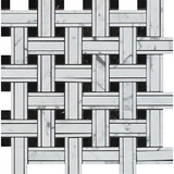 Carrara White Marble Polished Triple Weave  Mosaic Tile w / Black Dots