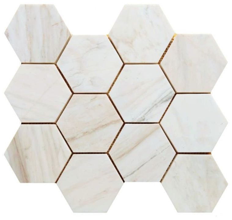 4" Beehive Wooden White Honed Hexagon Marble Mosaic Tile-Marble Mosaic-American Tile Depot