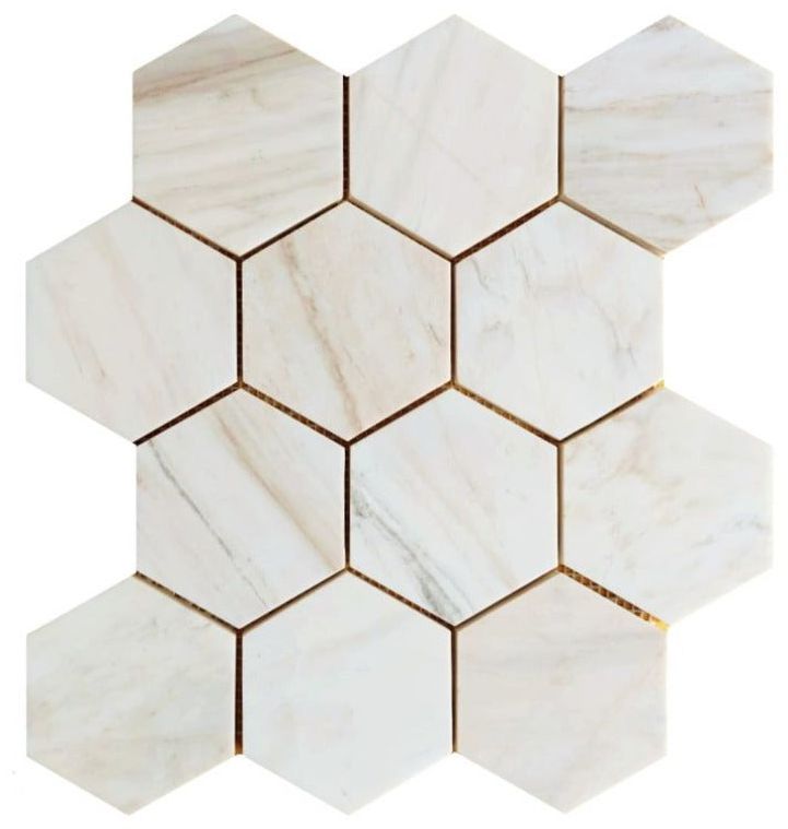 4" Beehive Wooden White Honed Hexagon Marble Mosaic Tile-Marble Mosaic-American Tile Depot