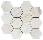 4" Beehive Wooden White Honed Hexagon Marble Mosaic Tile-Marble Mosaic-American Tile Depot